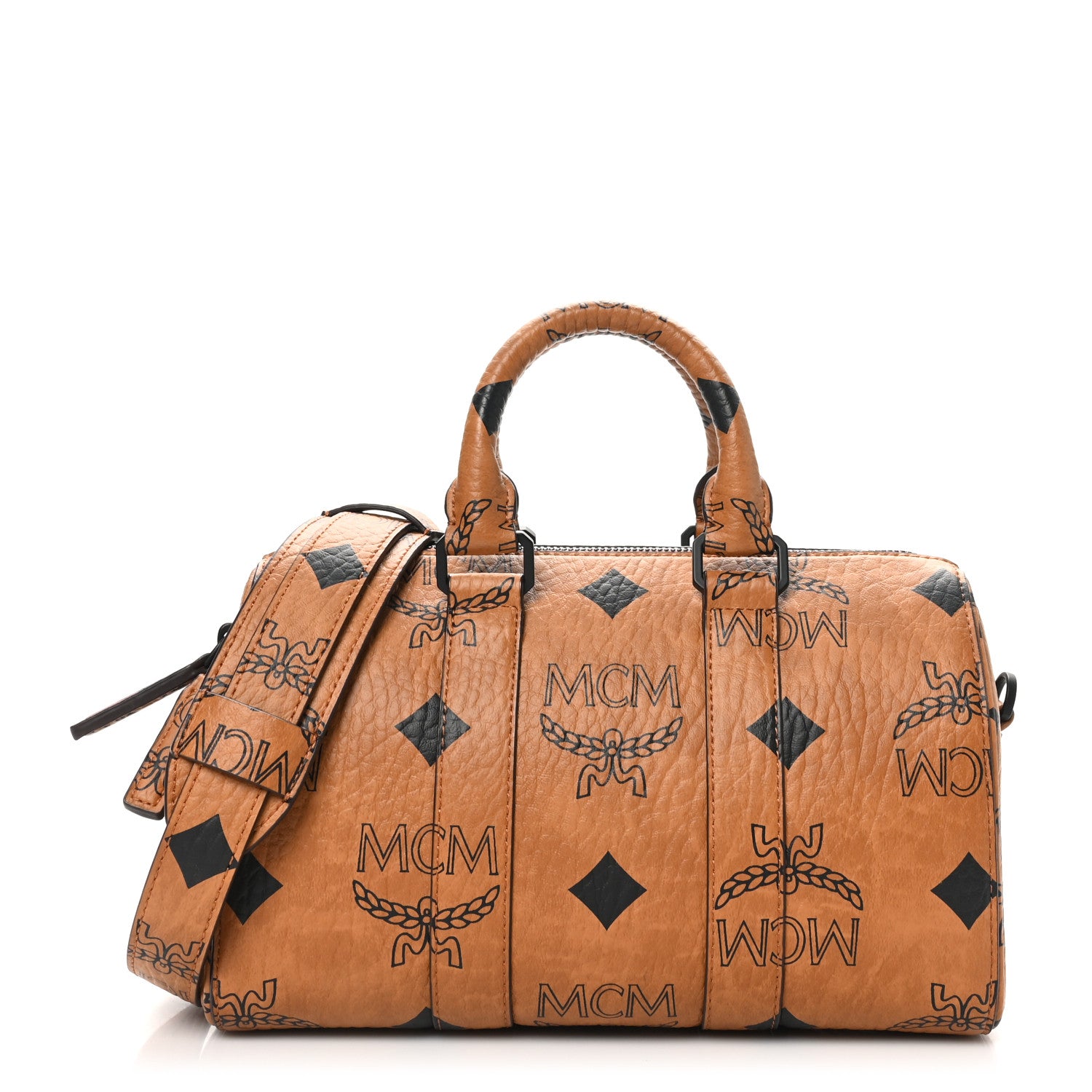 MCM Maxi Visetos Small Aren Boston Bag Cognac 1 of 9