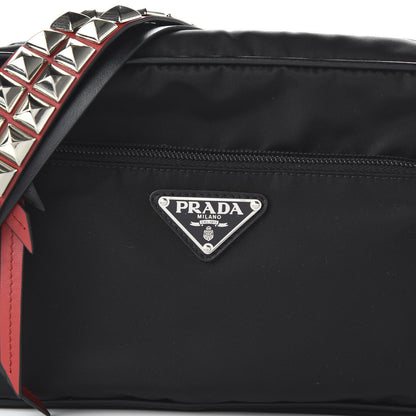Prada Tessuto Nylon Studded New Vela Shoulder Bag Black Fuoco 9 of 10