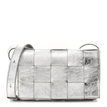 Bottega Veneta Metallic Lambskin Maxi Intrecciato Cassette Crossbody Bag Silver 1 of 13
