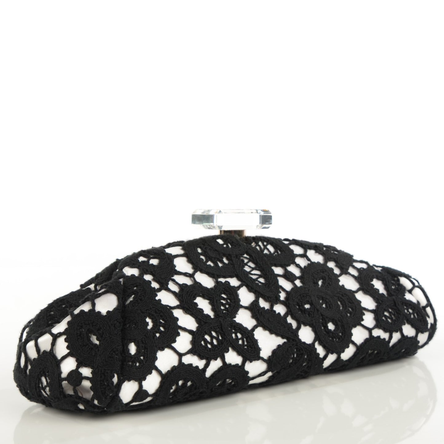Satin Lace Perfume Bottle Top Clutch Black White