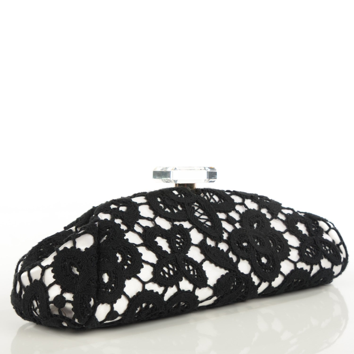 Chanel Satin Lace Perfume Bottle Top Clutch Black White 3 of 7