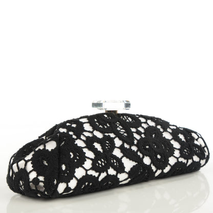 Chanel Satin Lace Perfume Bottle Top Clutch Black White 3 of 7