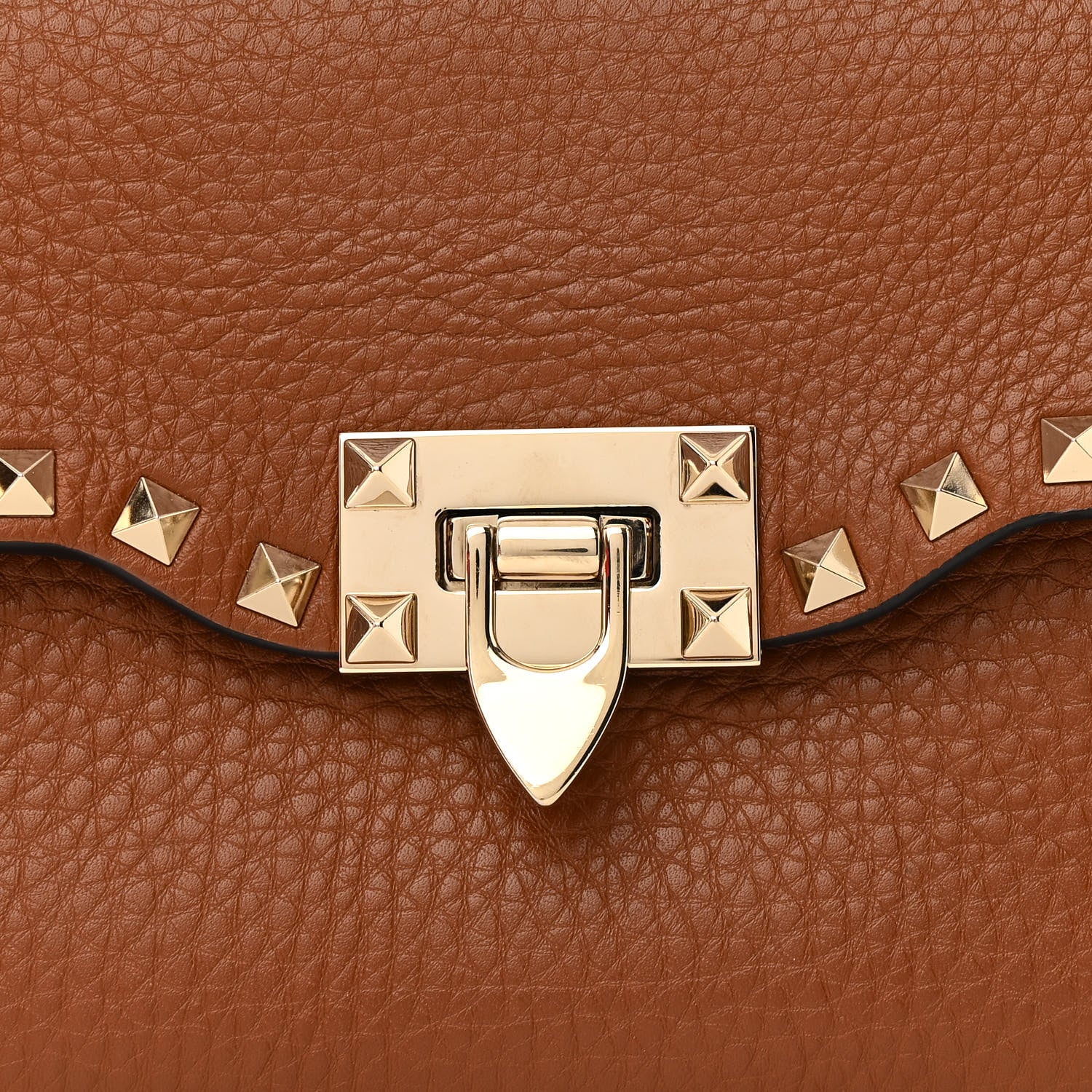 Valentino Garavani Pebbled Calfskin Medium Rockstud Flip Lock Crossbody Bag Saddle Brown 8 of 14