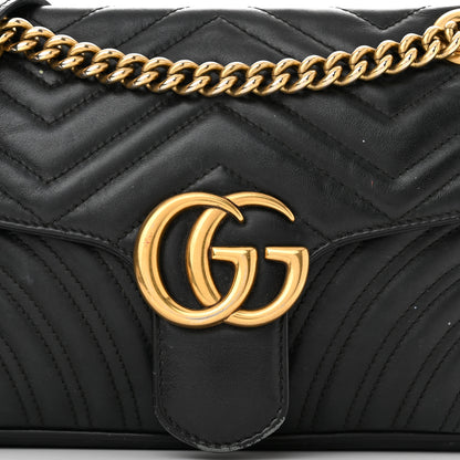 Gucci Calfskin Matelasse Small GG Marmont Shoulder Bag Black 8 of 12