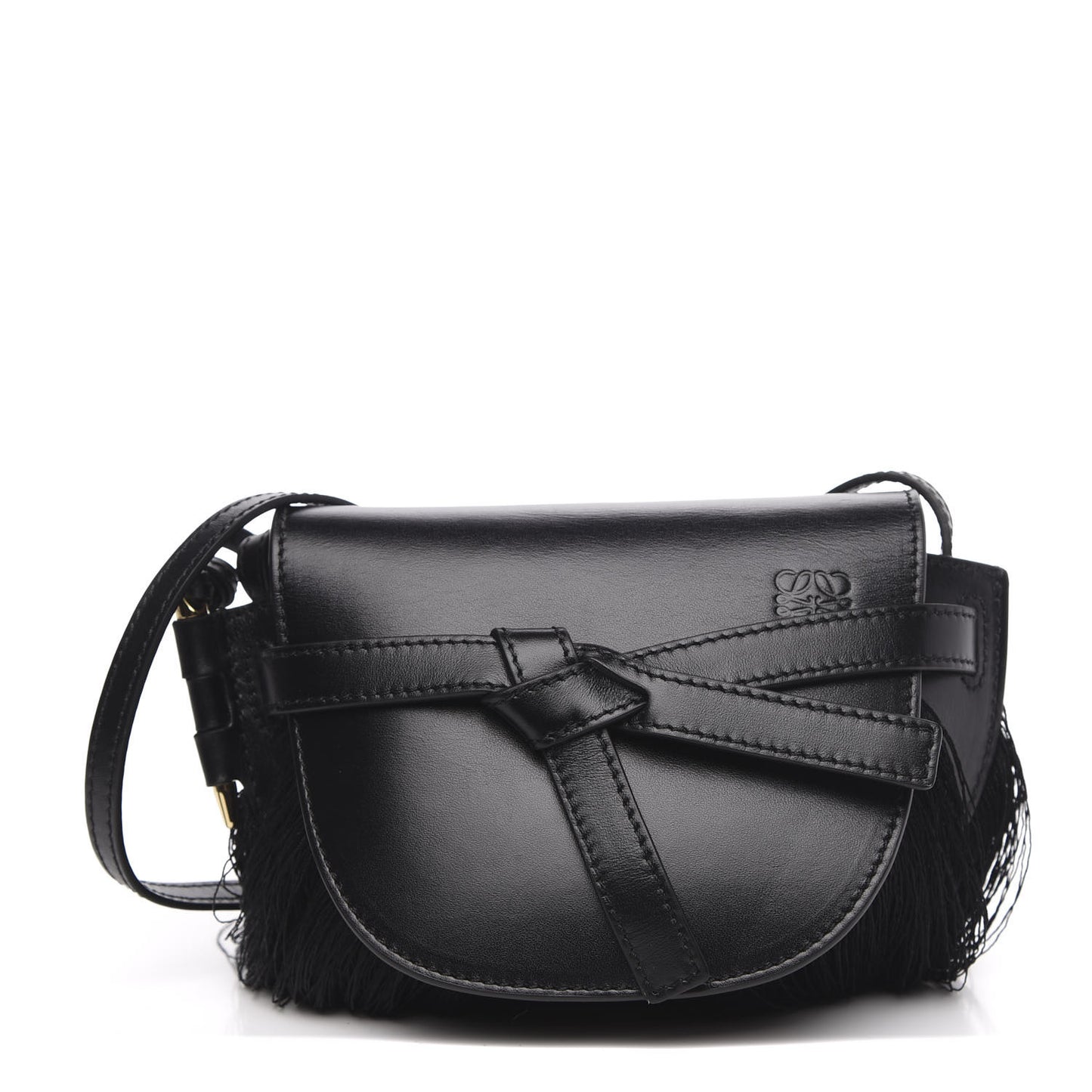 Calfskin Mini Fringe Gate Crossbody Bag Black