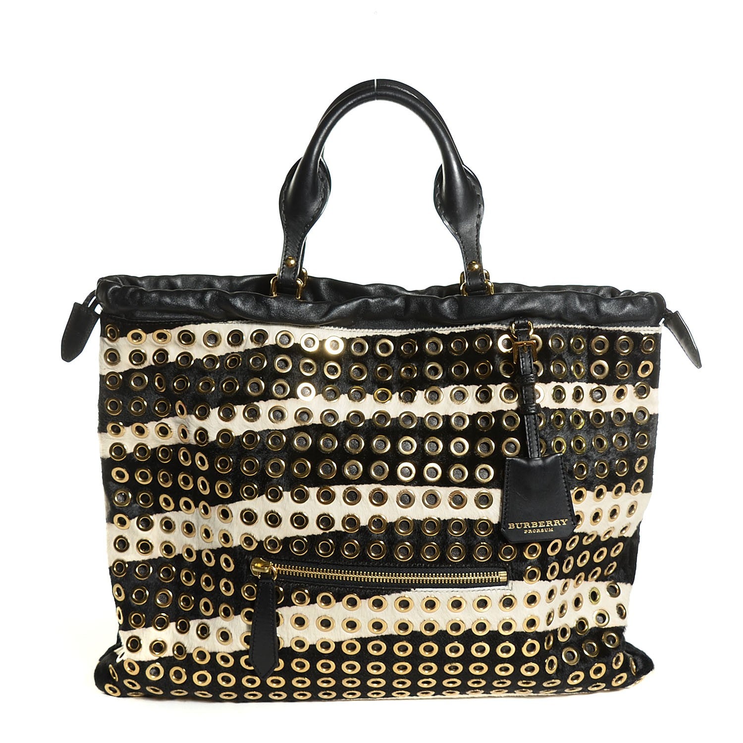 Burberry Calf Hair Zebra Print Grommet Big Crush Tote Black 1 of 13