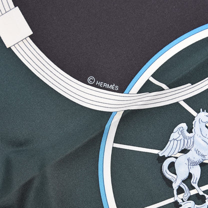 Hermes Silk Springs Scarf 90 Vert Sapin Anthracite Celadon 5 of 6