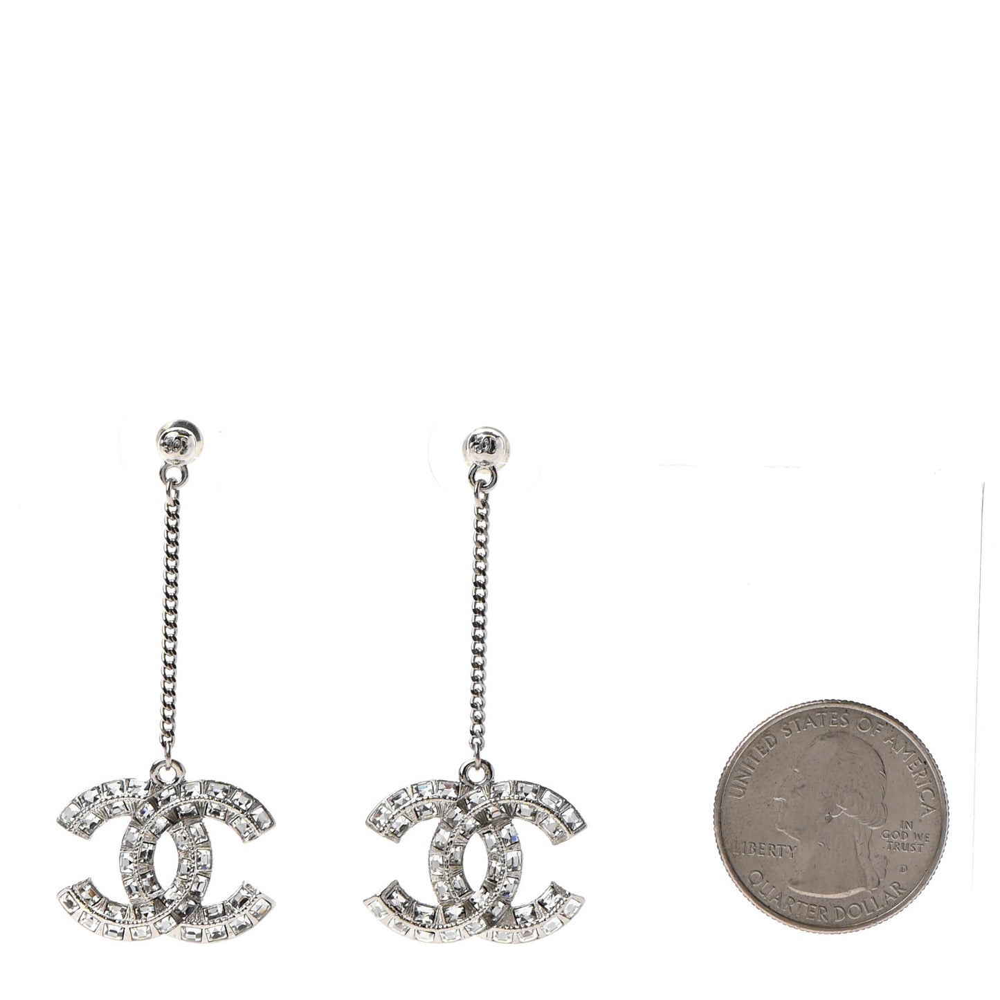 Baguette Crystal CC Drop Earrings Silver