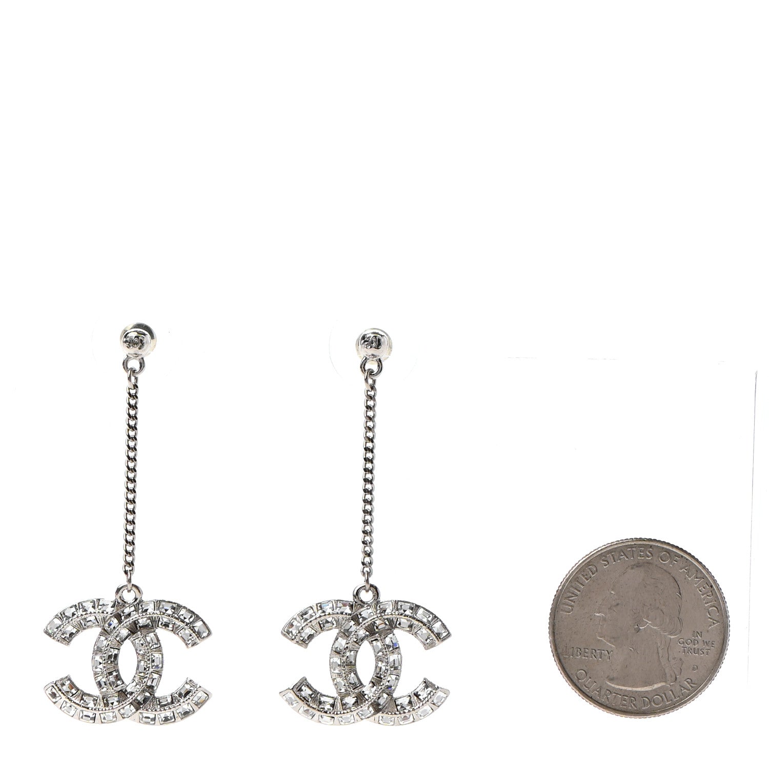 Chanel Baguette Crystal CC Drop Earrings Silver 2 of 5