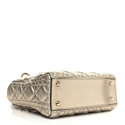 Christian Dior Metallic Grained Calfskin Cannage Mini Supple Lady Dior Pale Gold 4 of 16