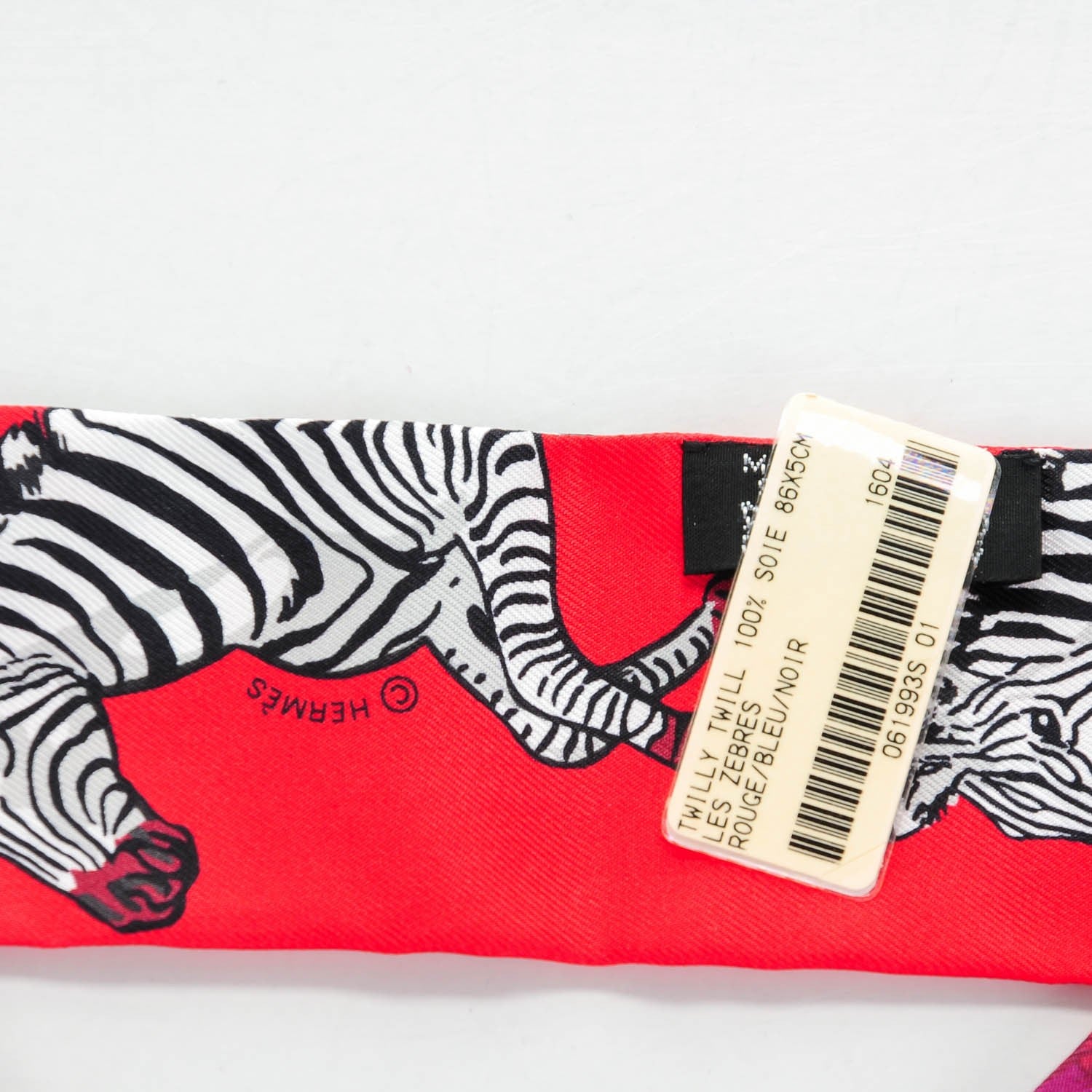 Hermes Silk Les Zebres Twilly Rouge Bleu Noir 3 of 6