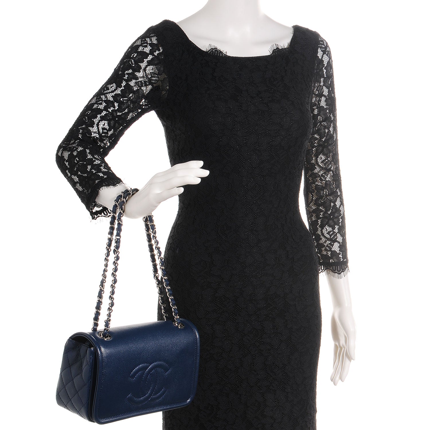 Chanel Caviar Medium Timeless CC Flap Navy Blue 2 of 8
