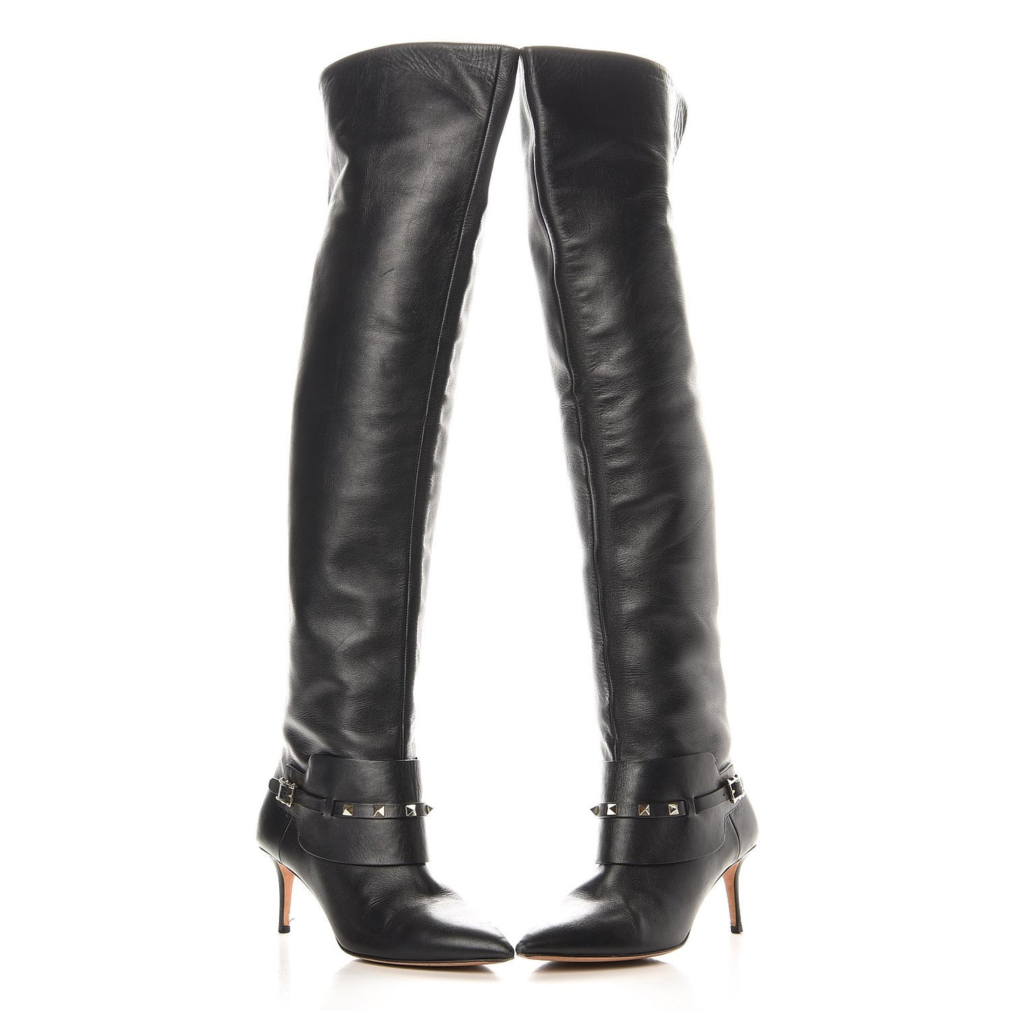 Calfskin Rockstud Over The Knee Boots 40.5 Black