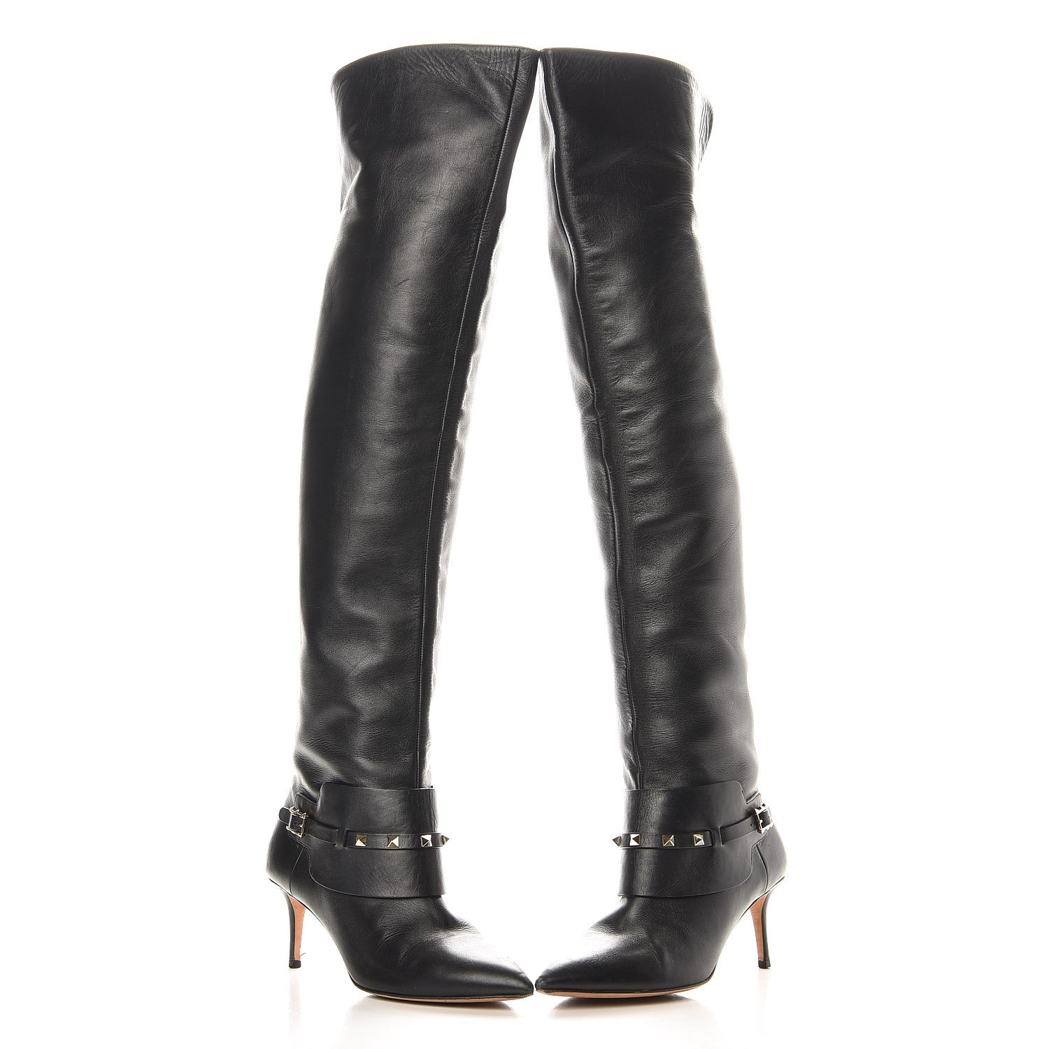 Valentino Garavani Calfskin Rockstud Over The Knee Boots 40.5 Black 5 of 11