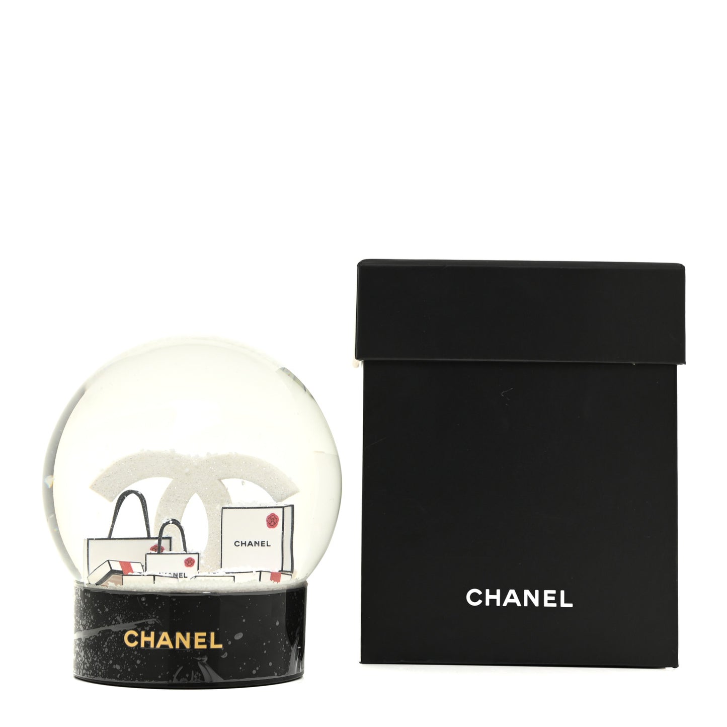 Glass CC Shopping Bag Snow Globe