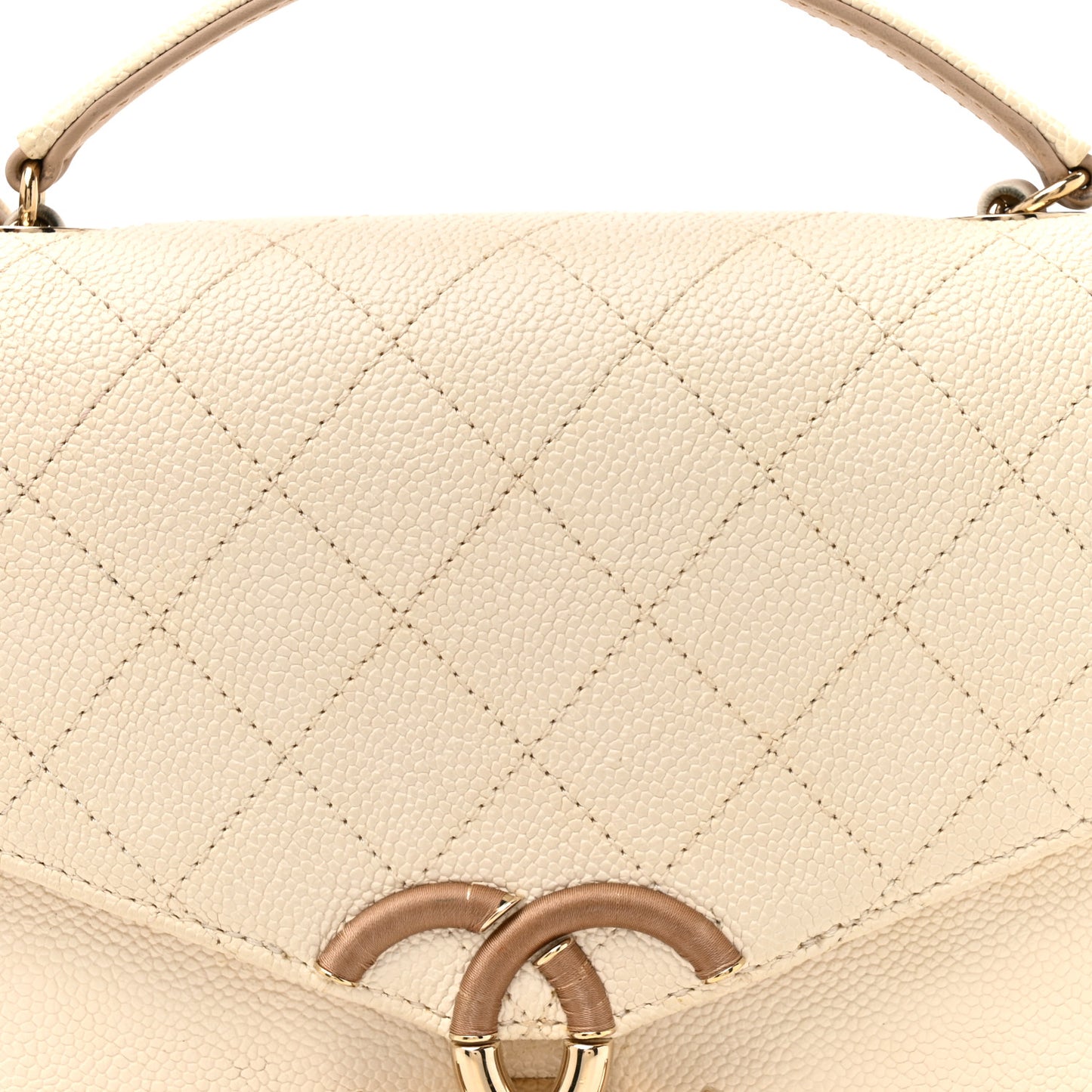 Grained Calfskin Quilted Small Cuba Top Handle Flap White