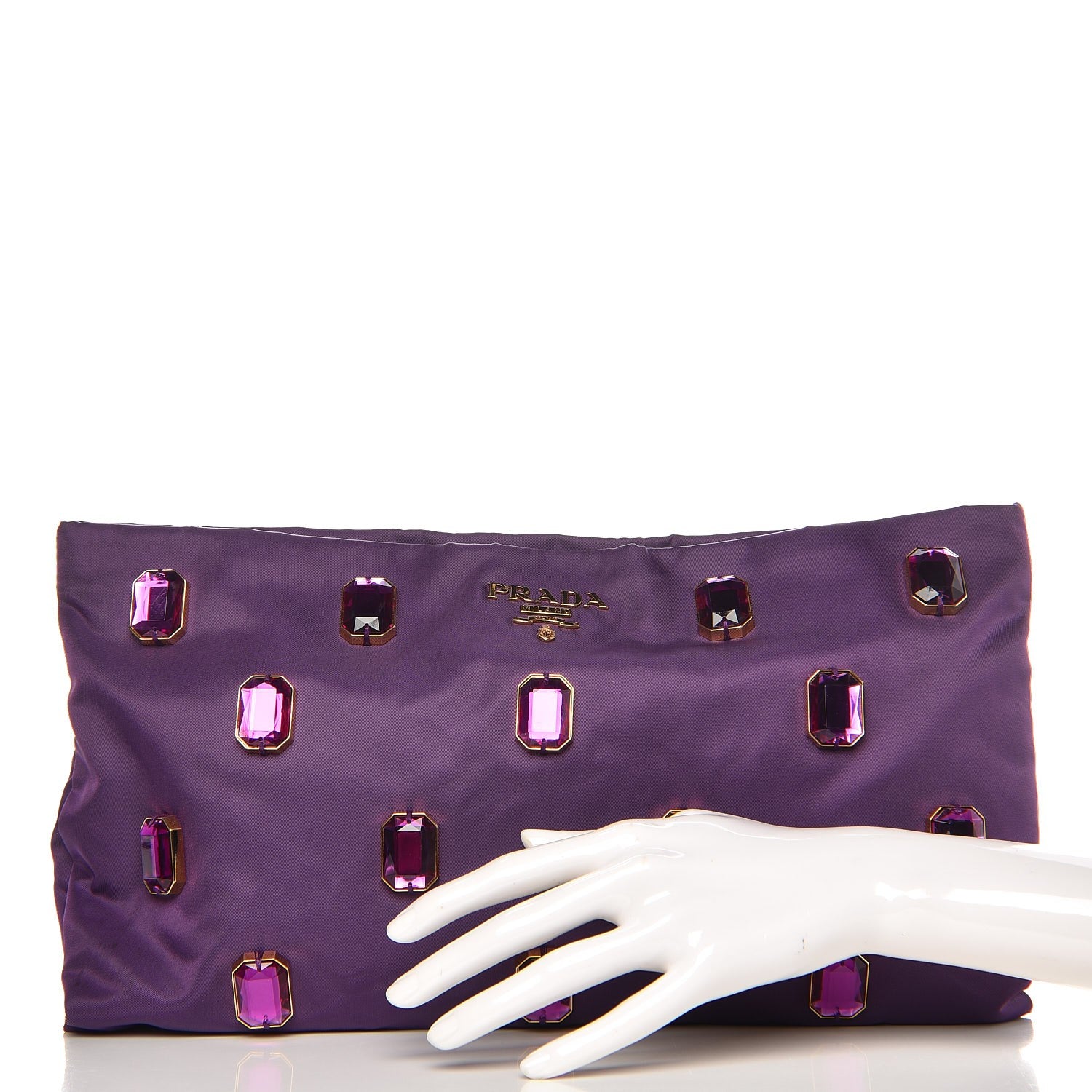 Prada Tessuto Nylon Pietre Jeweled Clutch Anemone 2 of 7
