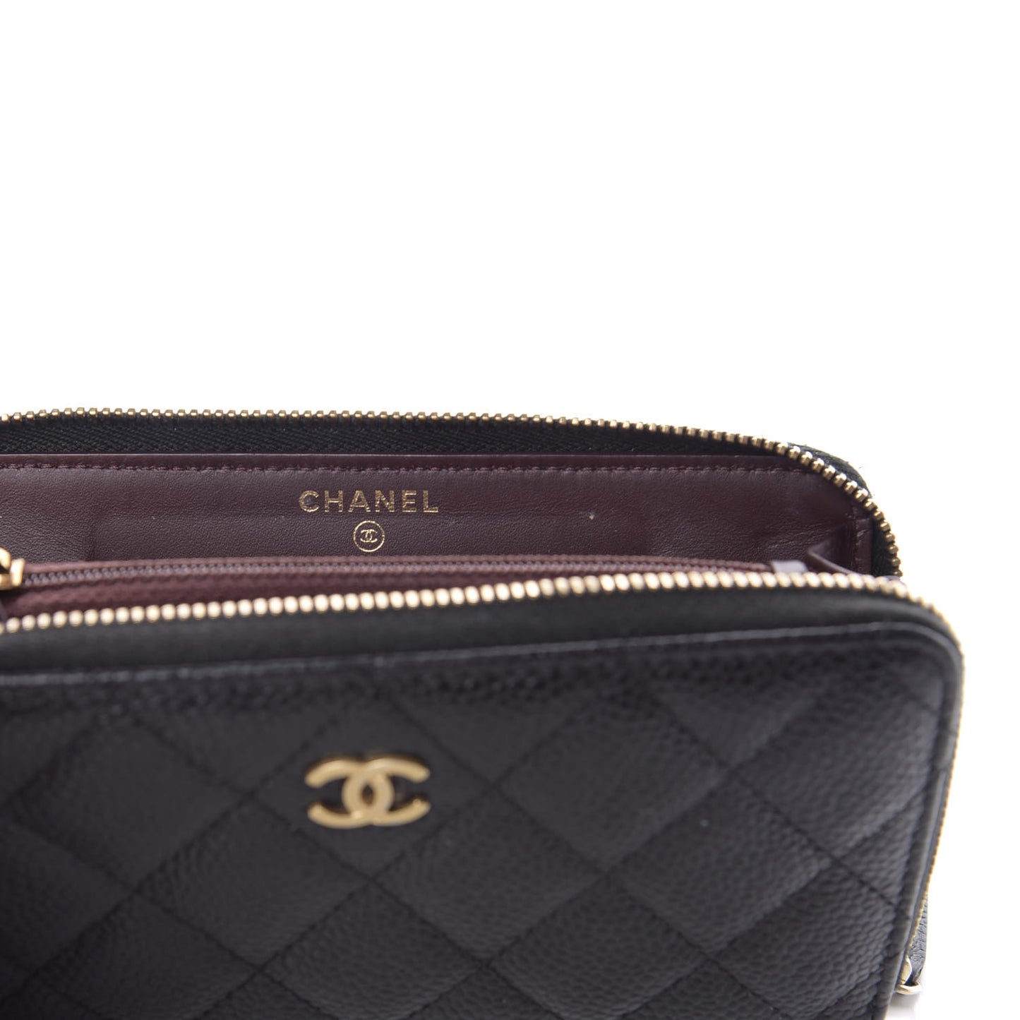 Caviar Quilted Medium Zip Around Wallet Black