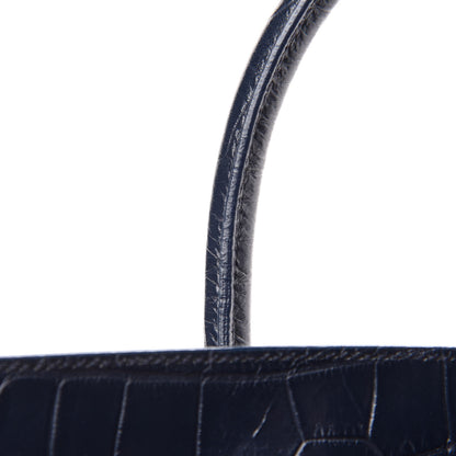 Saint Laurent Calfskin Crocodile Embossed Medium Souple Sac De Jour Navy 9 of 14