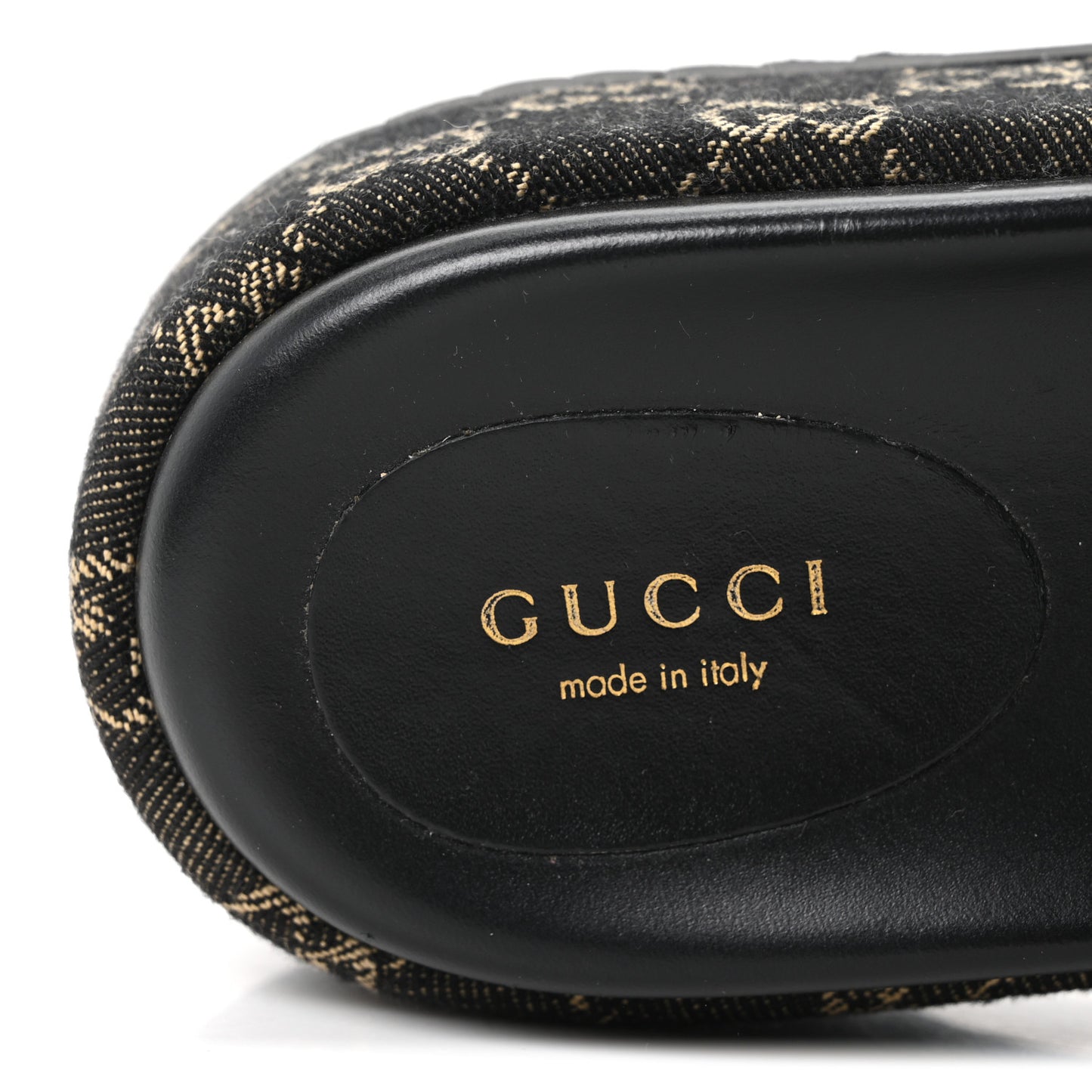 Jacquard Black Denim GG Monogram Angelina Platform 55mm Slide Sandals 39.5 Black Ivory