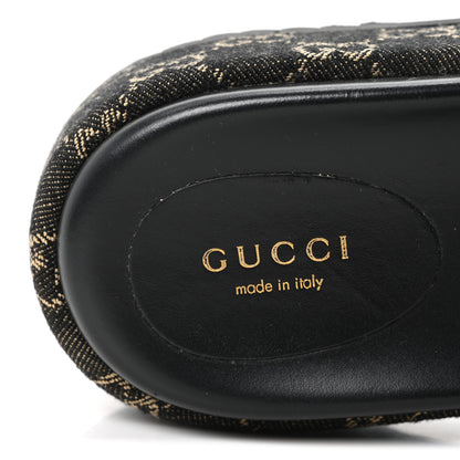 Gucci Jacquard Black Denim GG Monogram Angelina Platform 55mm Slide Sandals 39.5 Black Ivory 8 of 10