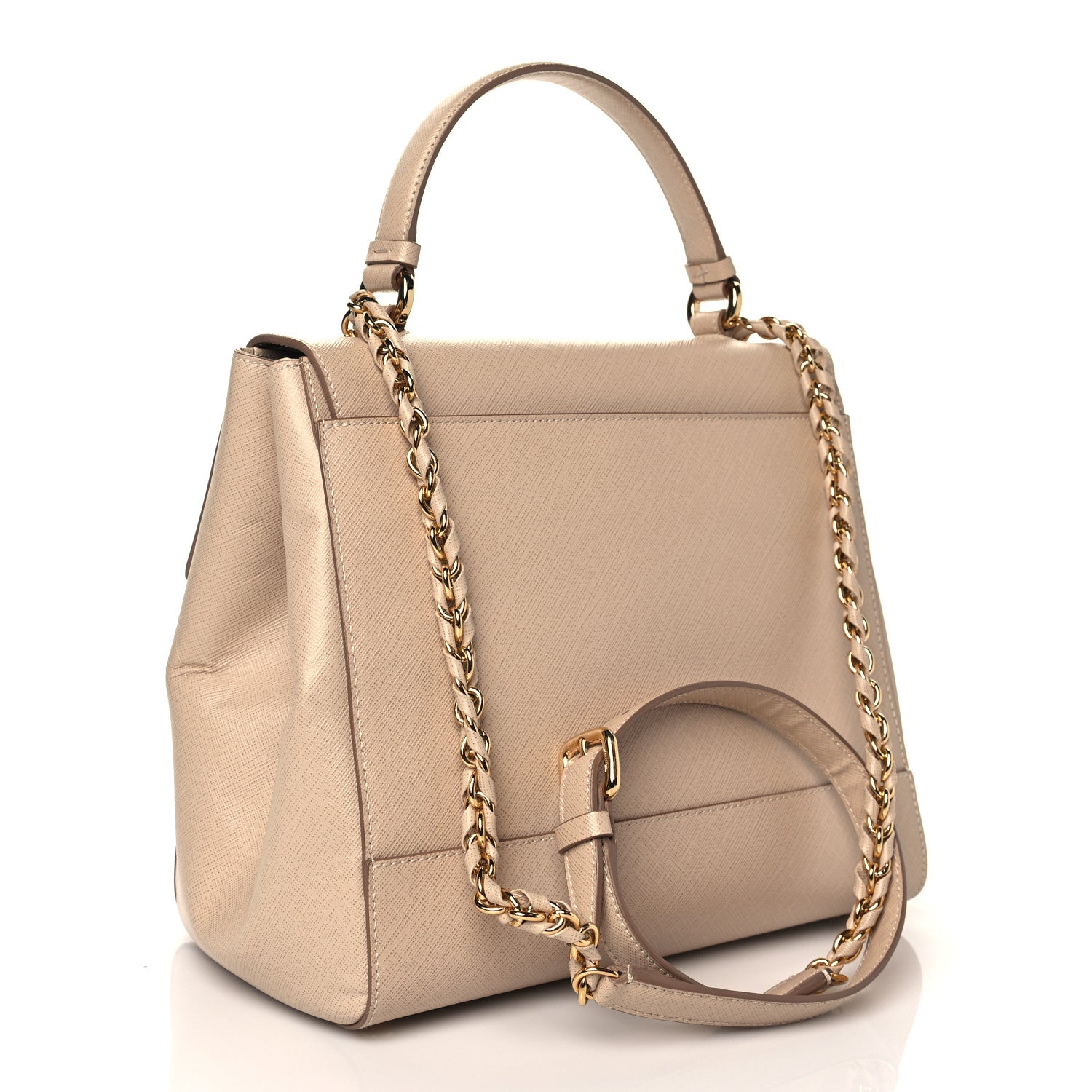 Salvatore Ferragamo Hammered Calfskin Vara Bow Top Handle Flap Bag Natural 4 of 9