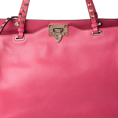 Valentino Garavani Textured Calfskin Medium Rockstud Tote Pop Fuxia 10 of 10