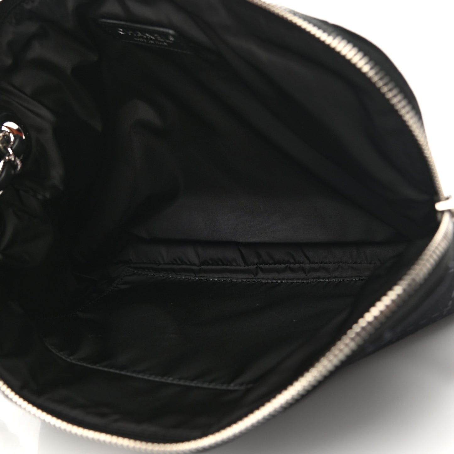 Neoprene Lambskin Printed Stitch Pouch With Handle Black