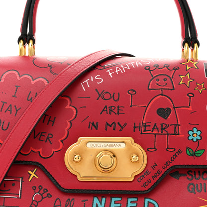 Dolce & Gabbana Calfskin Medium Graffiti Printed Welcome Satchel Rosso Multicolor 8 of 14