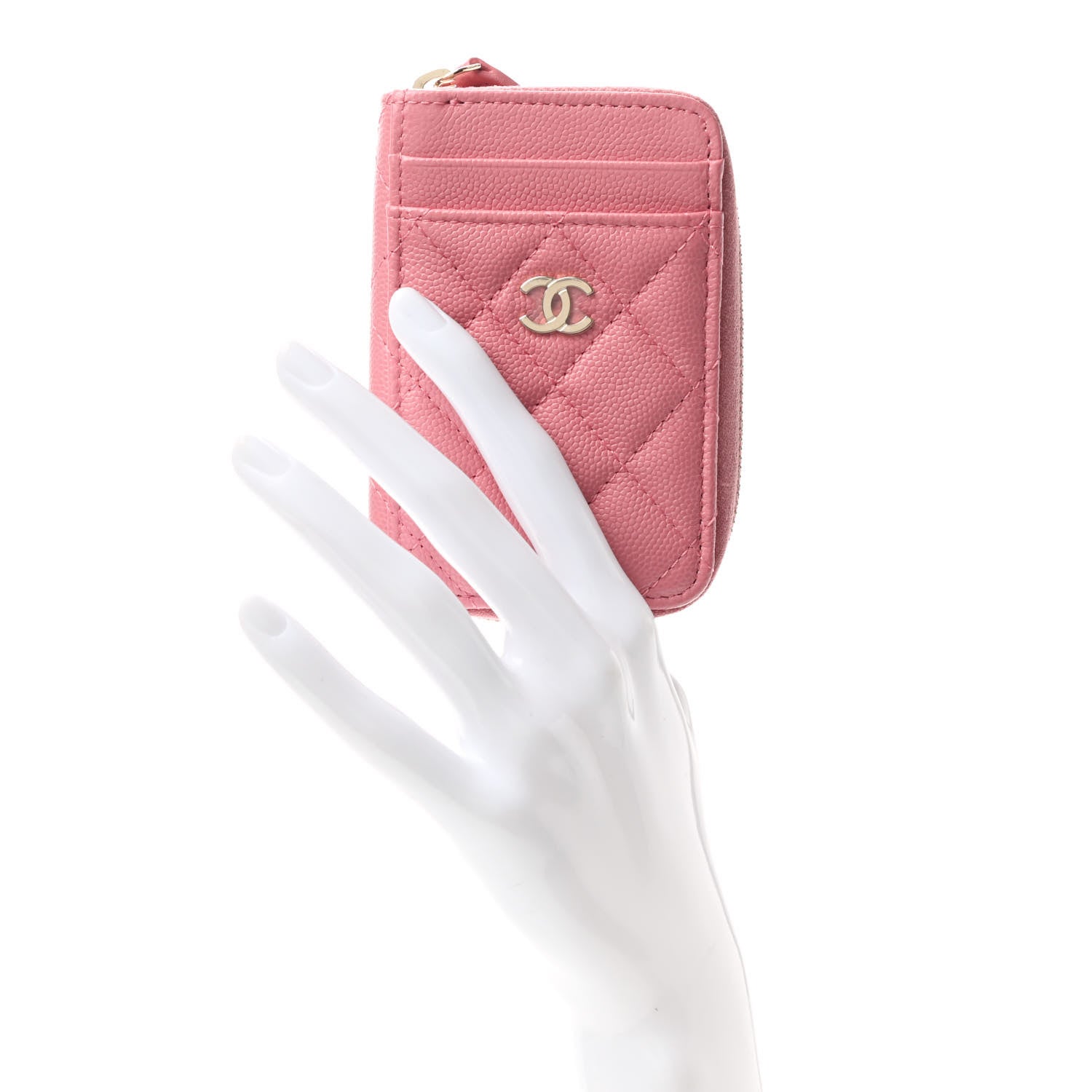 Chanel Caviar Quilted Zip Card Holder Pink 2 of 8
