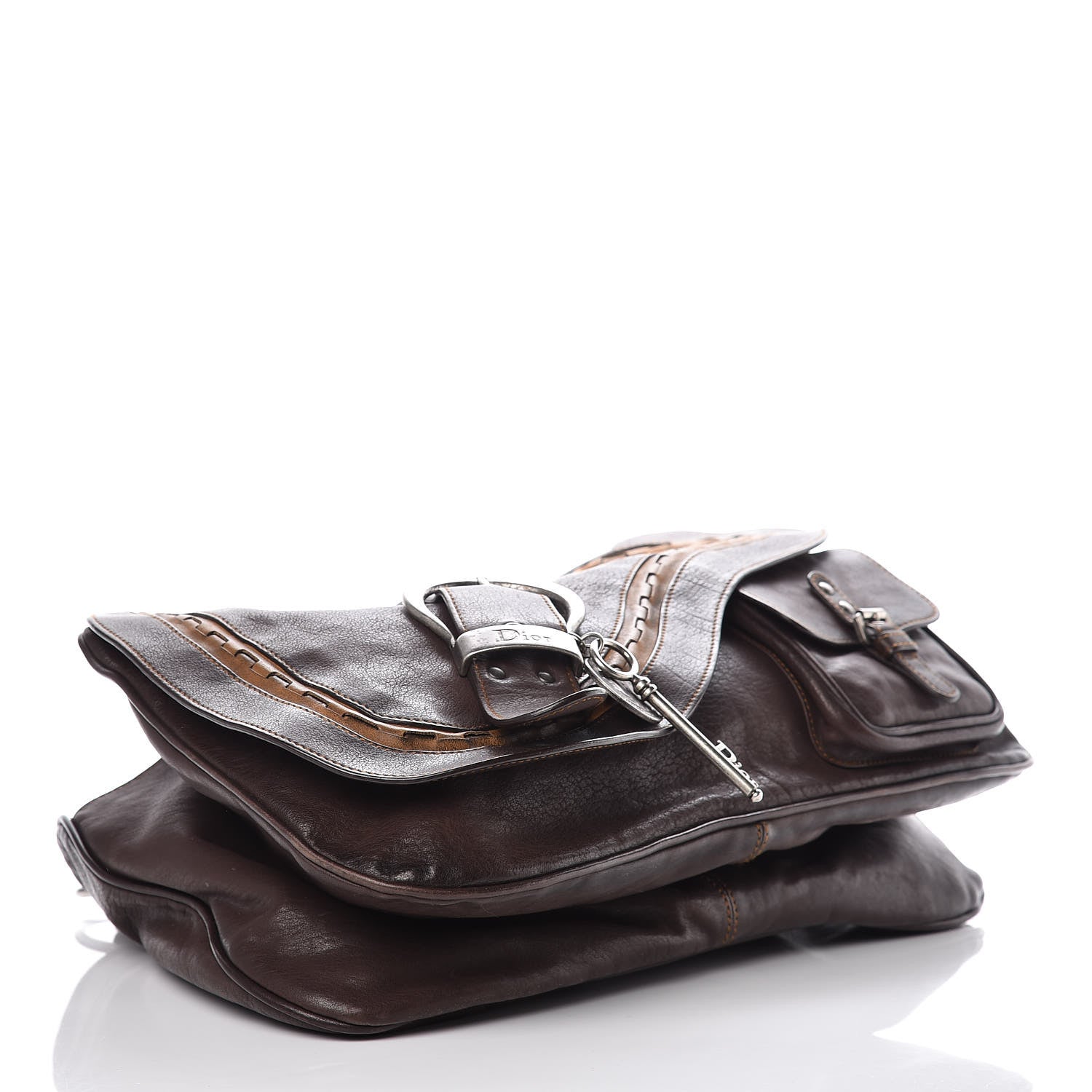Christian Dior Calfskin Medium Gaucho Double Saddle Bag Brown 4 of 11