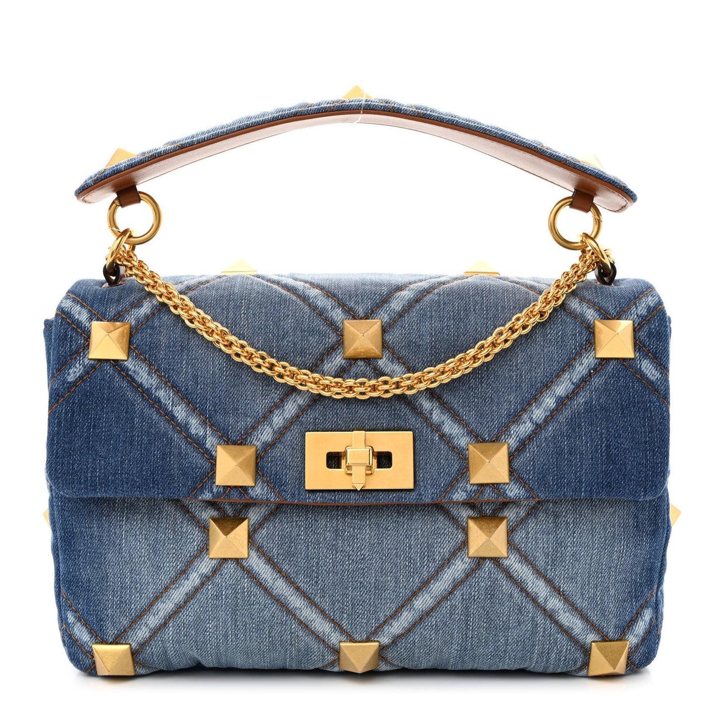 Denim Large Roman Stud Shoulder Bag Light Denim Selleria