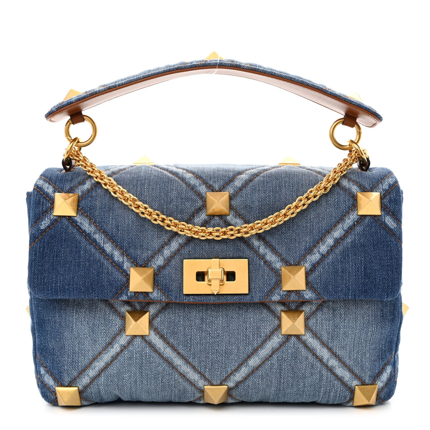 Valentino Garavani Denim Large Roman Stud Shoulder Bag Light Denim Selleria 1 of 9