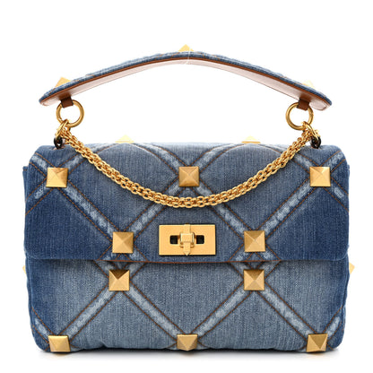 Valentino Garavani Denim Large Roman Stud Shoulder Bag Light Denim Selleria 1 of 9