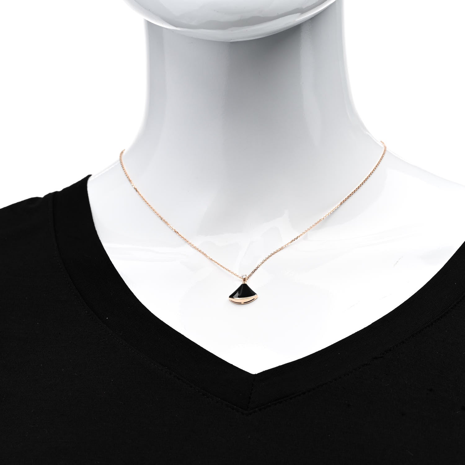 Bulgari 18K Rose Gold Diamond Black Onyx Divas' Dream Pendant Necklace 2 of 6