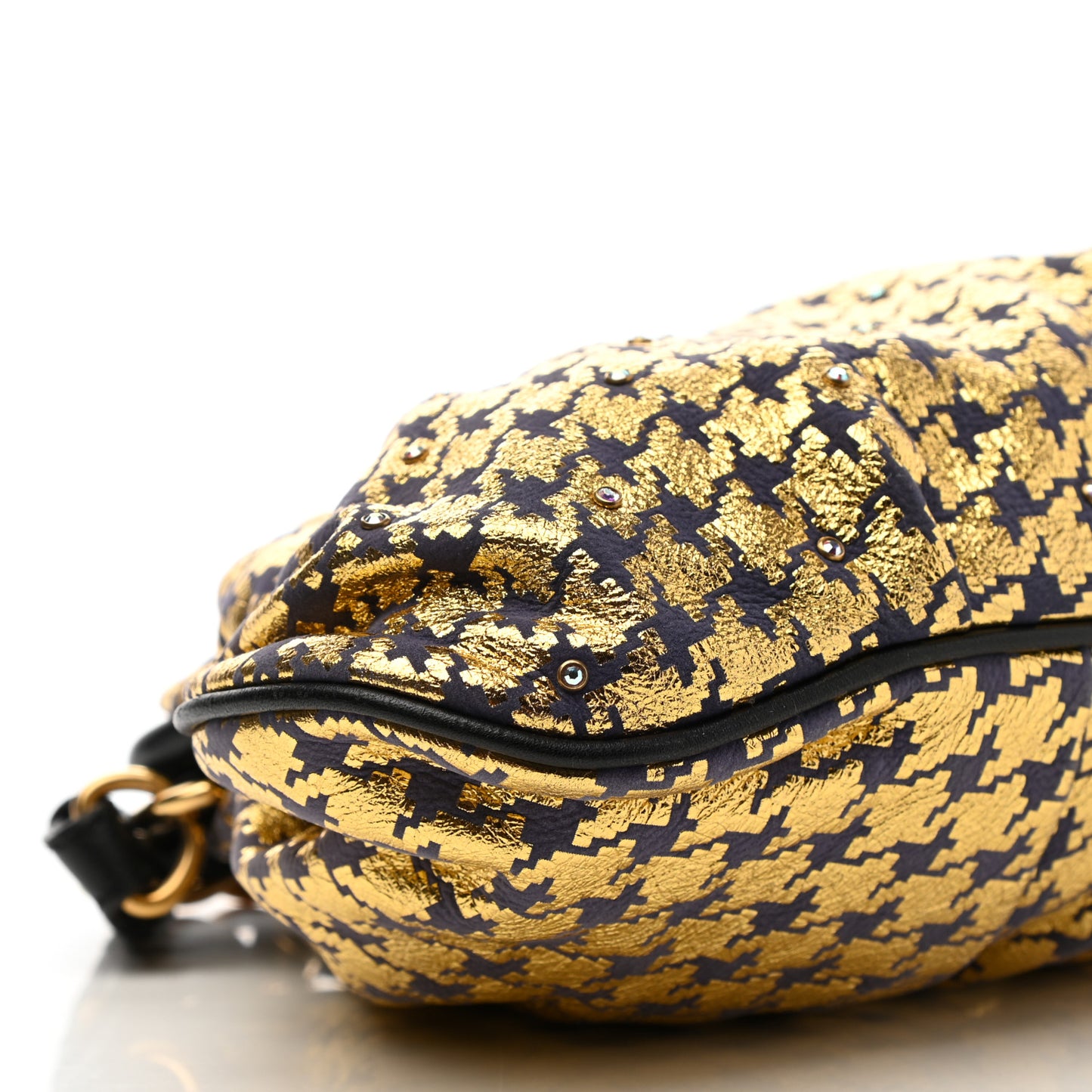 Metallic Lambskin Crystal Stam Bag Gold Black