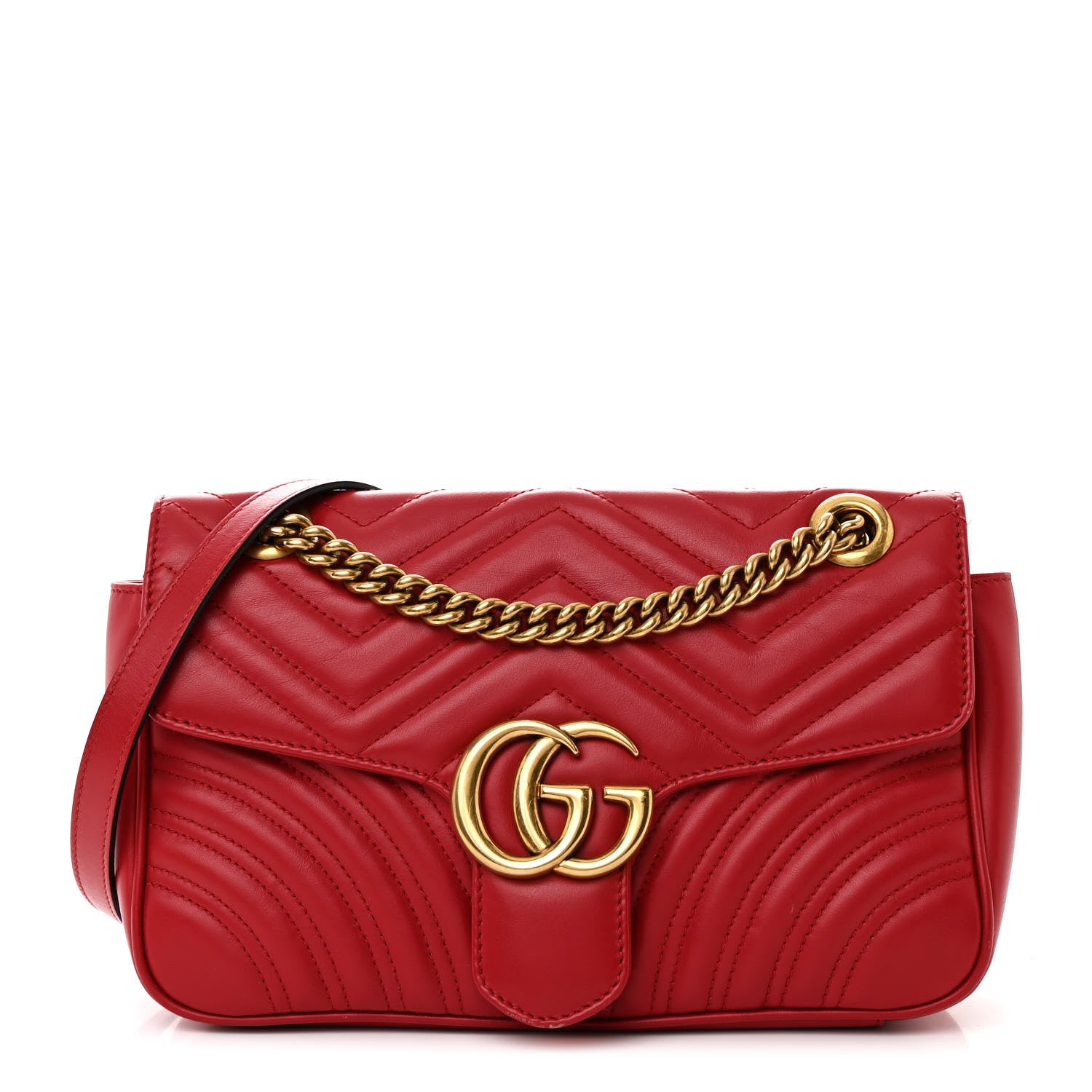 Gucci Calfskin Matelasse Small GG Marmont Shoulder Bag Hibiscus Red 1 of 13