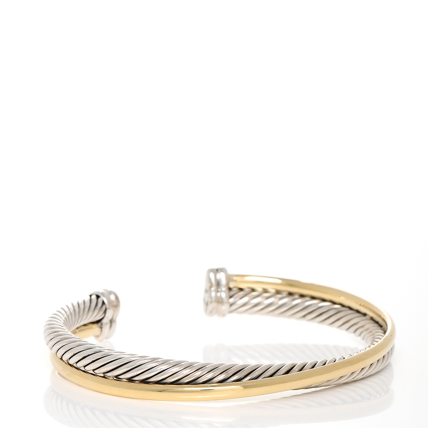 David Yurman Sterling Silver 18K Yellow Plated Gold 5mm Crossover Cuff 3 of 4