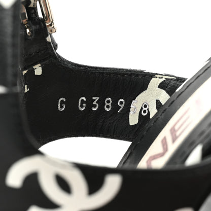 Chanel Printed Lambskin CC Platform Sandals 38 Black White 9 of 15