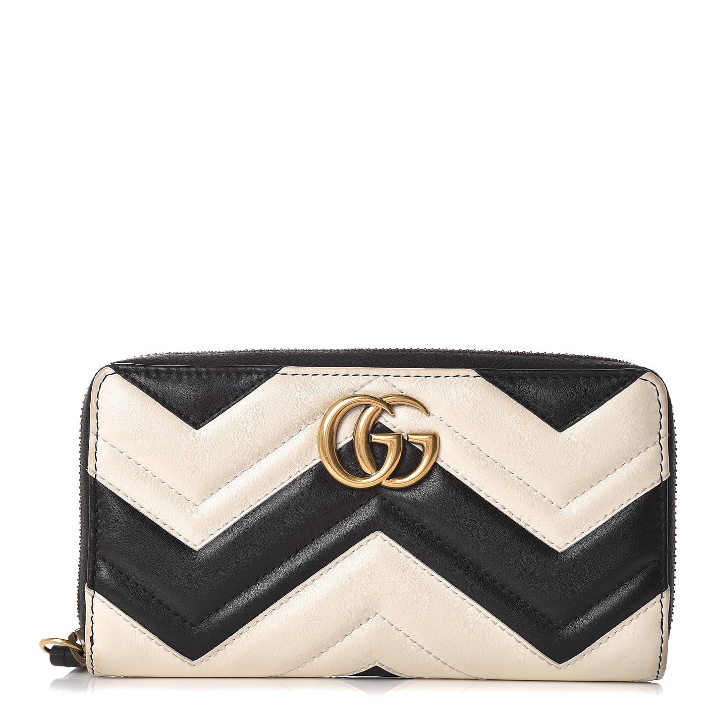 Calfskin Matelasse GG Marmont Zip Around Wallet Black White