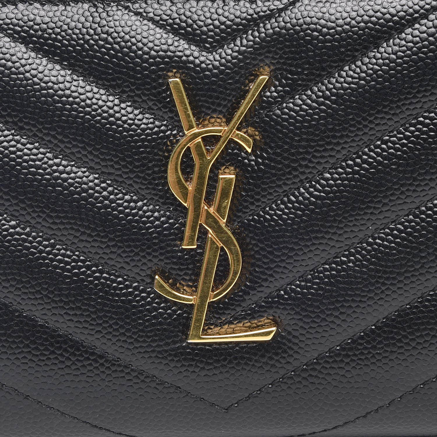 Saint Laurent Grain De Poudre Matelasse Chevron Monogram Compact Zip Around Wallet Black 7 of 8