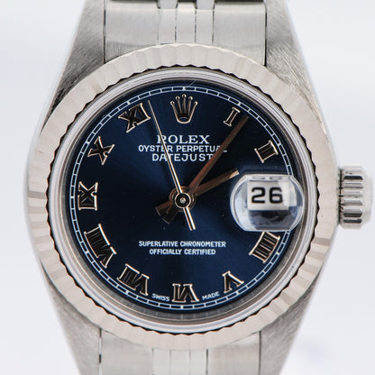 Rolex Stainless Steel 18K White Gold 26mm Oyster Perpetual Datejust Watch Blue Roman 69147 7 of 7