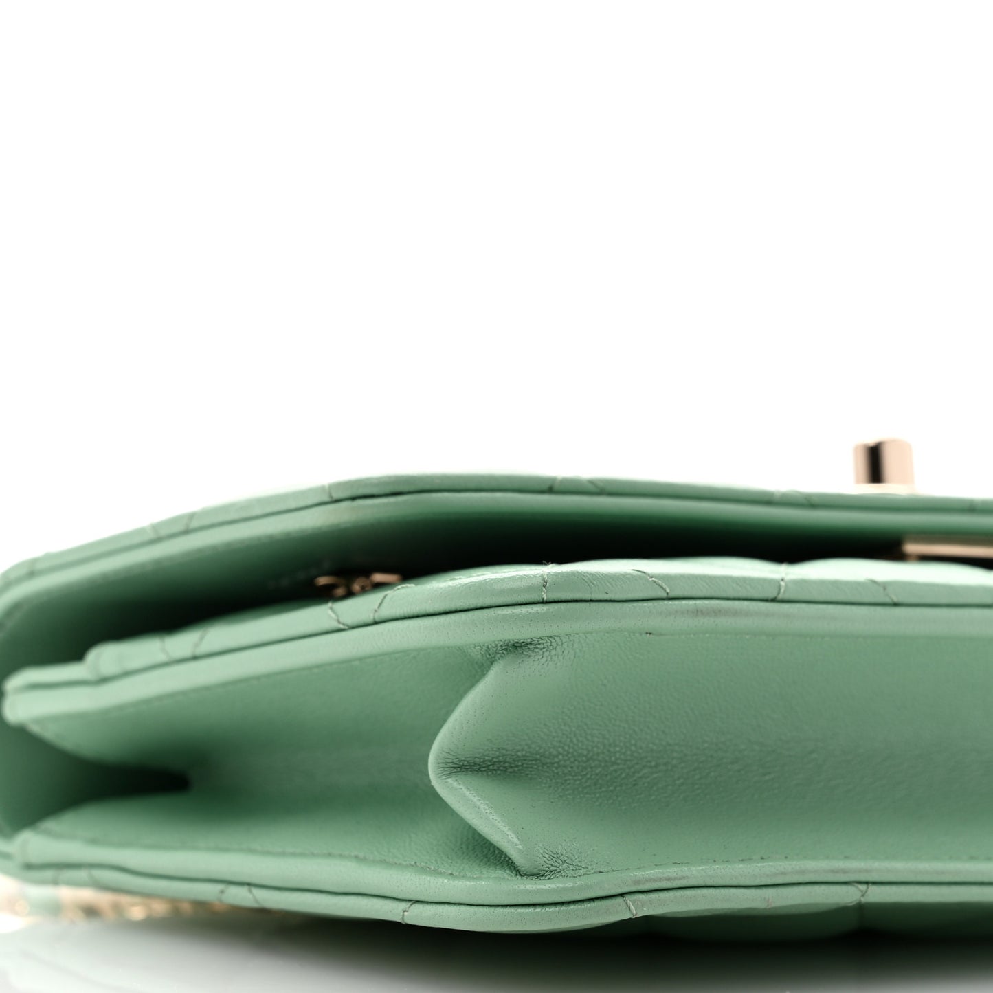 Lambskin Quilted Pearl Top Handle Wallet On Chain WOC Light Green