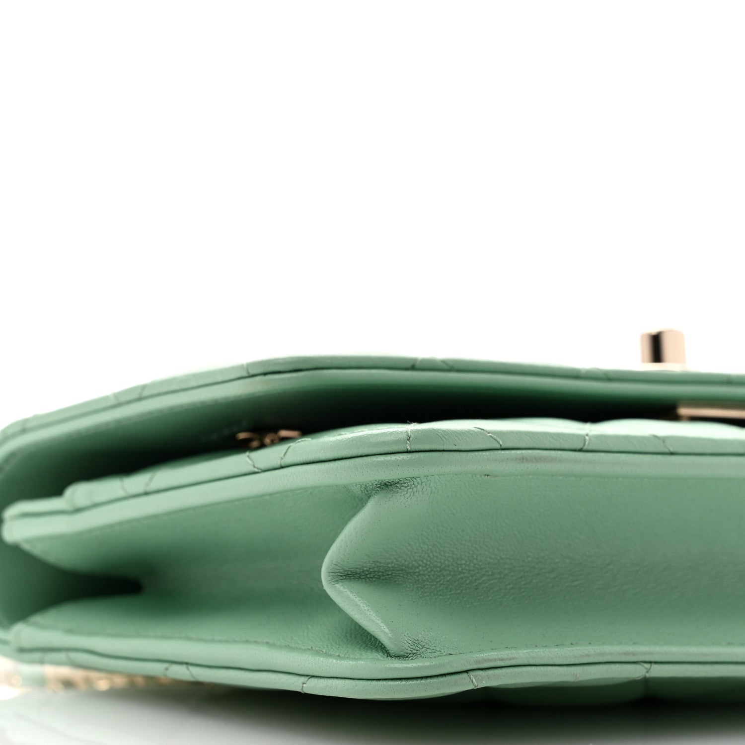 Chanel Lambskin Quilted Pearl Top Handle Wallet On Chain WOC Light Green 10 of 11