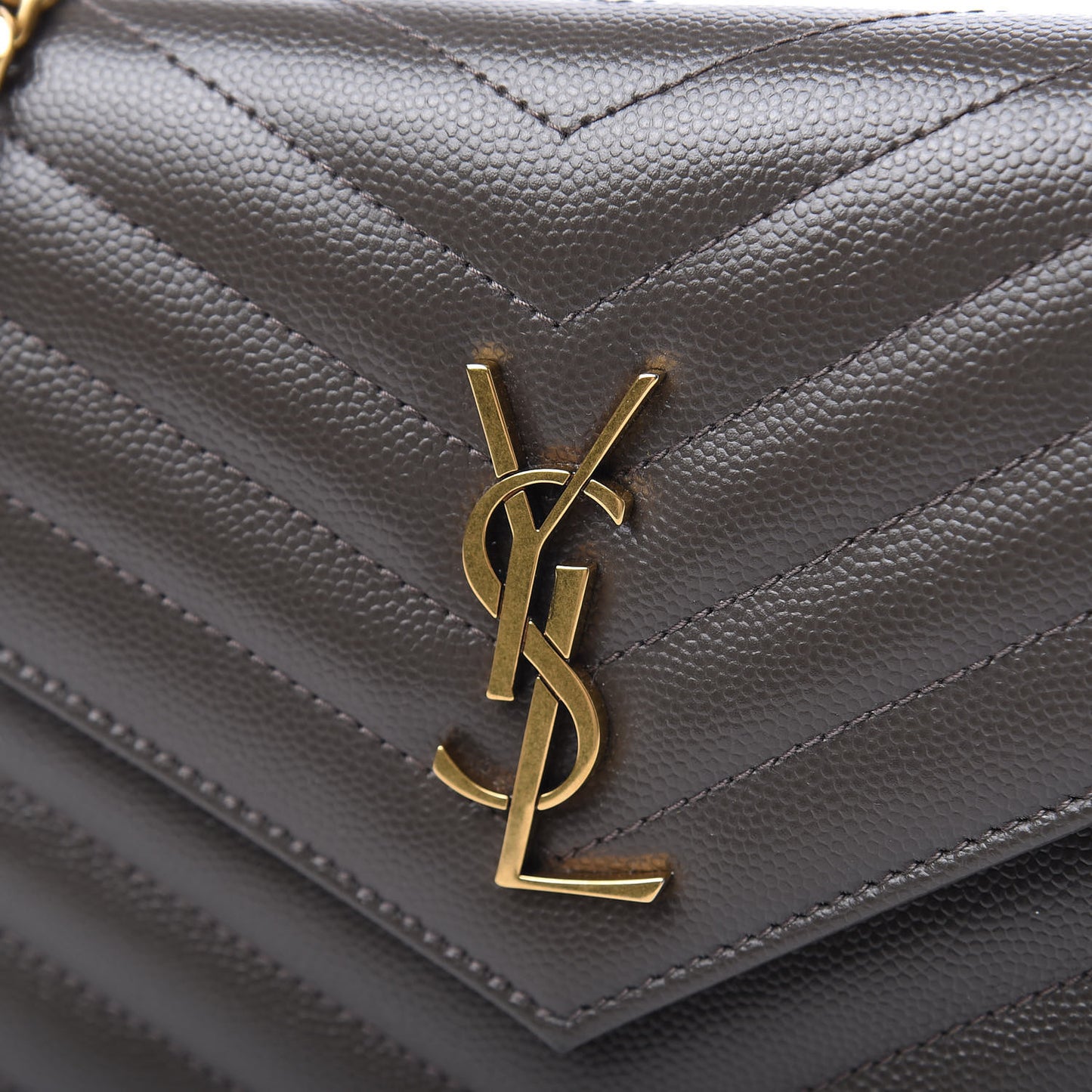 Grain De Poudre Matelasse Chevron Monogram Envelope Chain Wallet Pebble