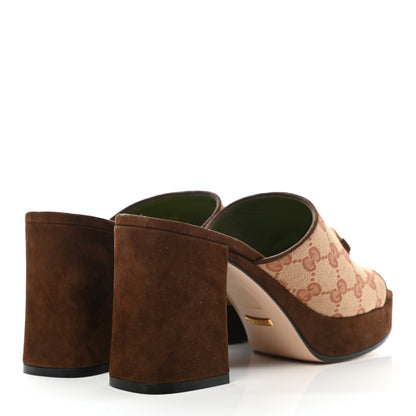 Gucci GG Monogram Kid Scamosciato Houdan Mid Heel Platform Slide Sandals 38.5 Beige Ruggine Maroon 4 of 8