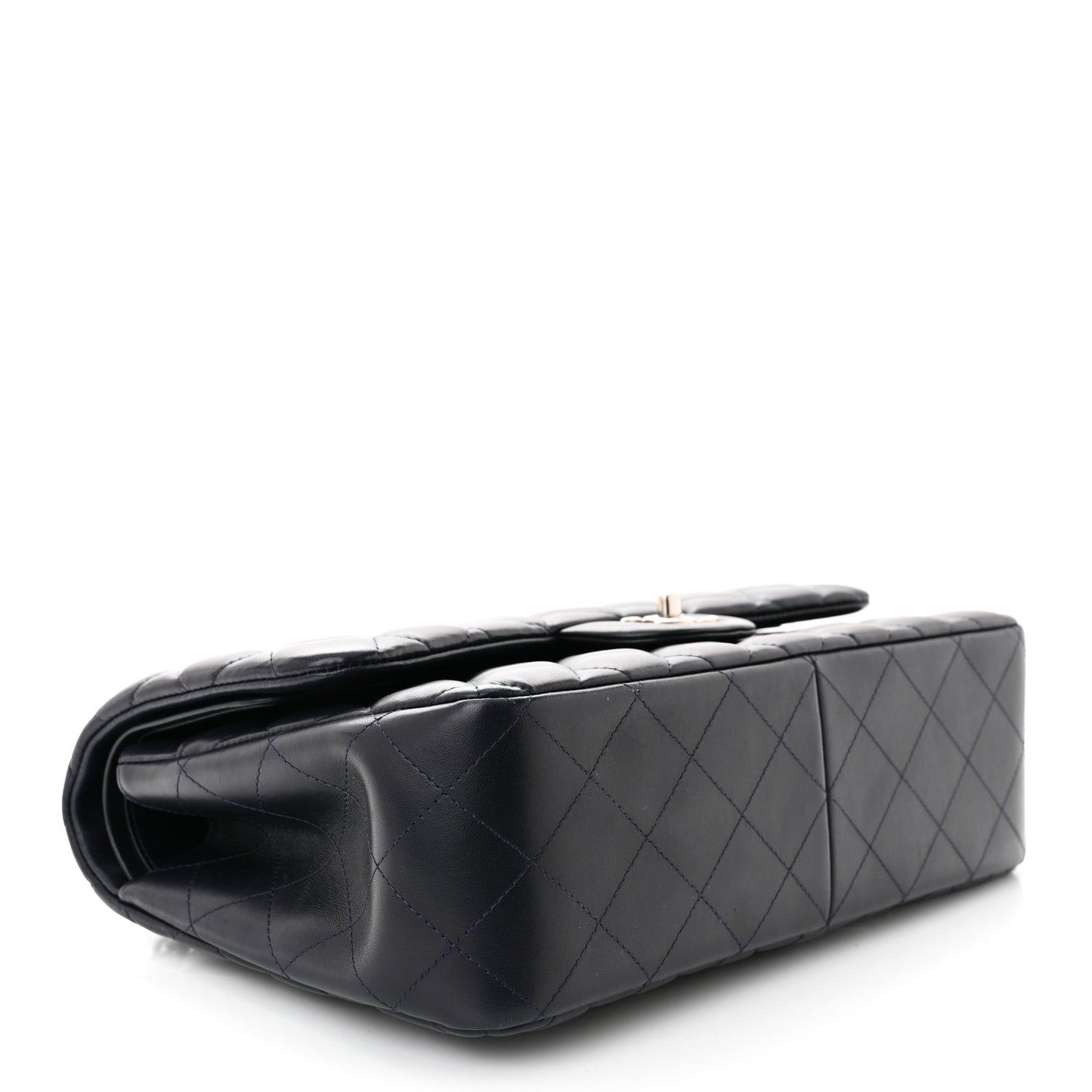 Lambskin Quilted Jumbo Double Flap Navy