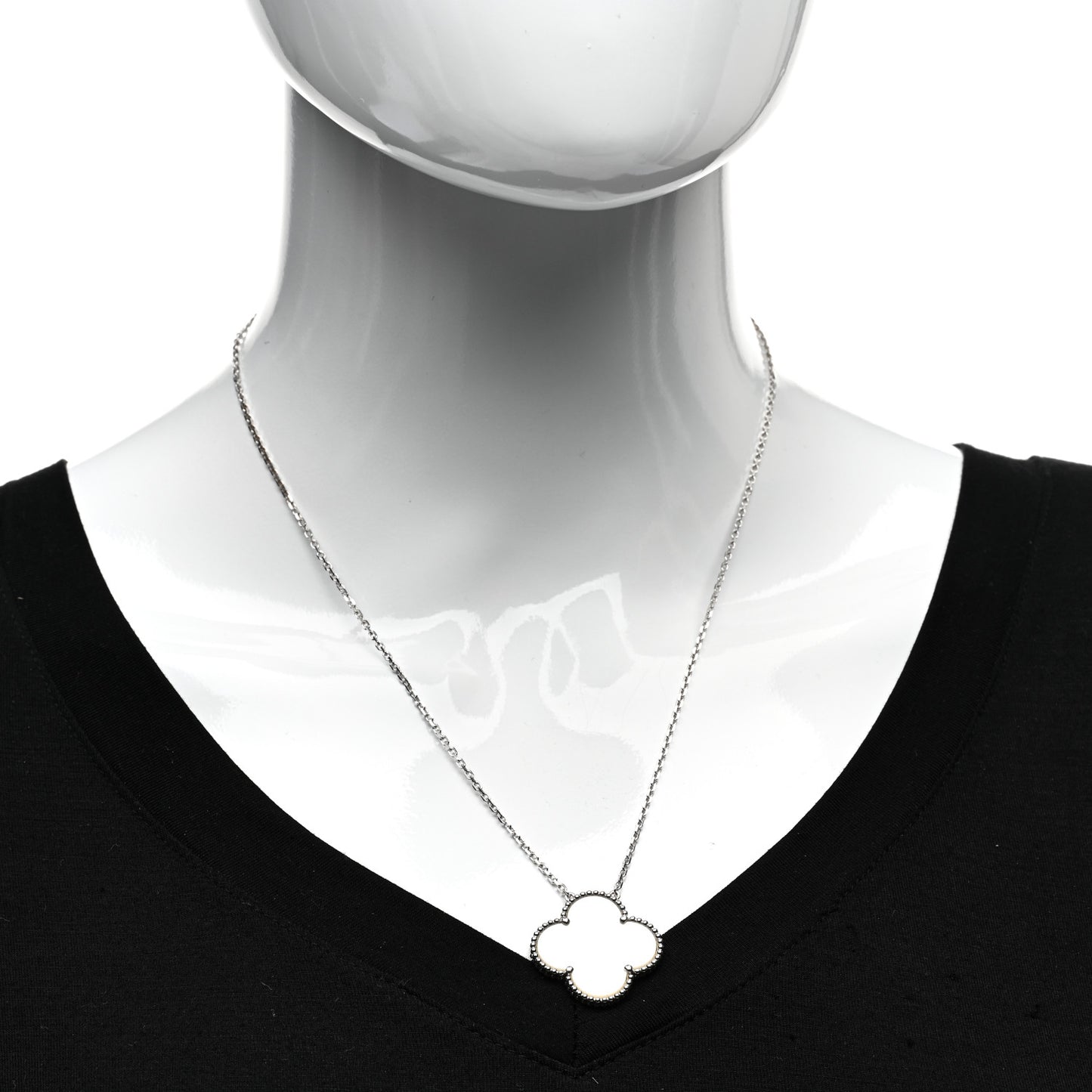 18K White Gold Mother of Pearl Magic Alhambra Pendant Necklace