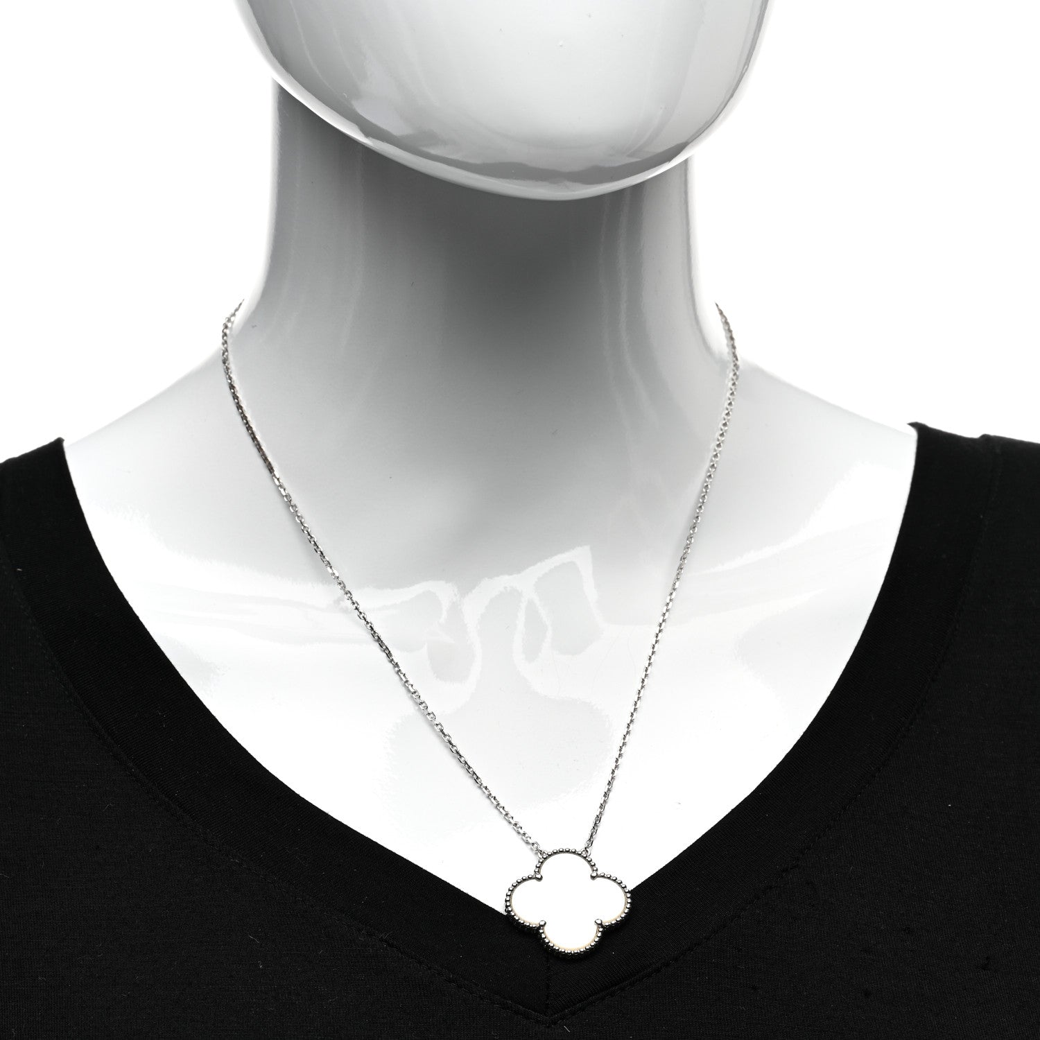 Van Cleef & Arpels 18K White Gold Mother of Pearl Magic Alhambra Pendant Necklace 2 of 5