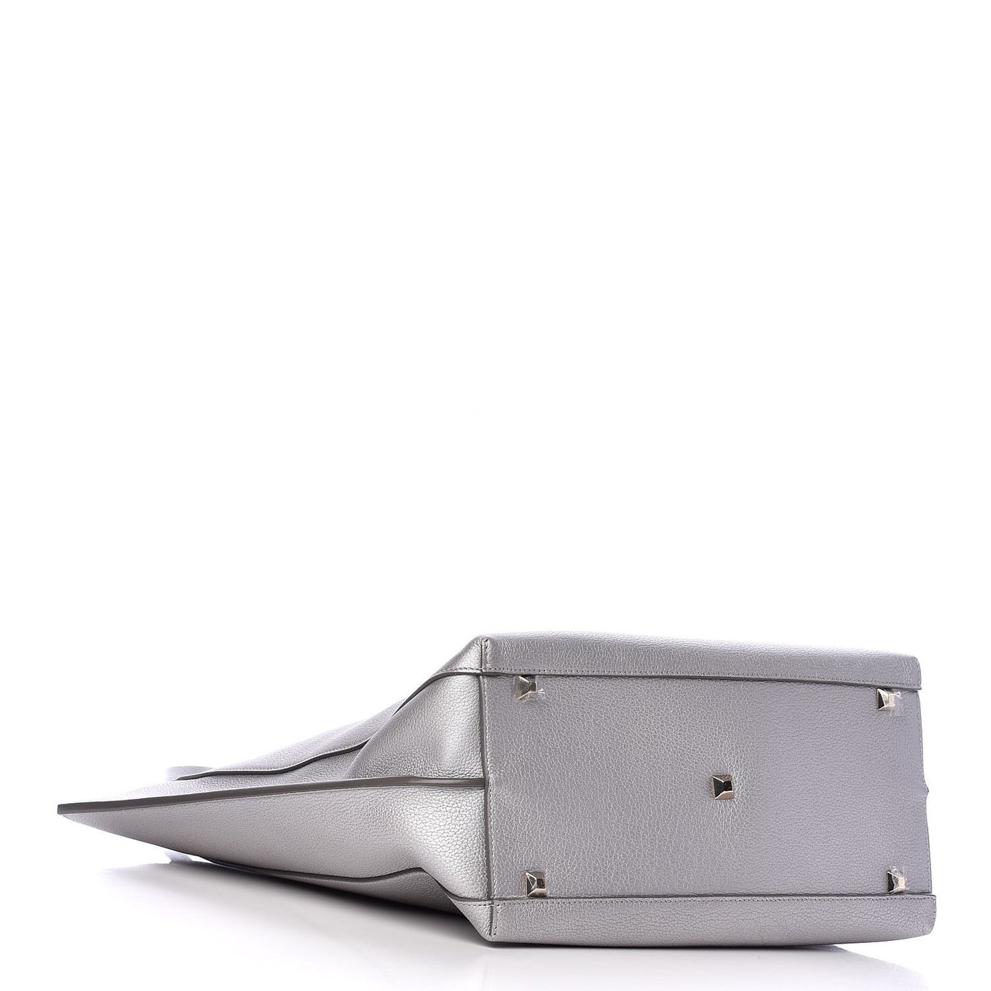 Metallic Grained Calfskin Medium Top Zip Tote Spike Silver